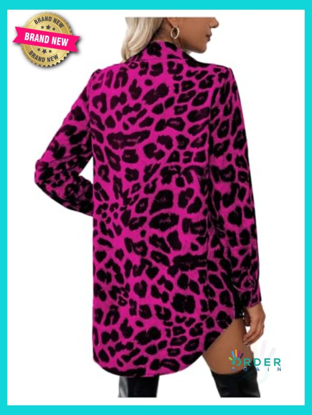 Leopard Print Sequin Button Down Long Sleeve Blouse Y2K Tunic Top - Picture 2 of 5
